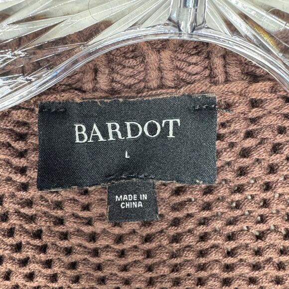 Bardot Cable Knit Sweater Brown Size L Chunky V-Neck Pullover - Picture 3 of 8
